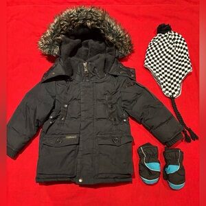 Toddler J Whistler Black Winter Coat with Fur Hood and Accessories